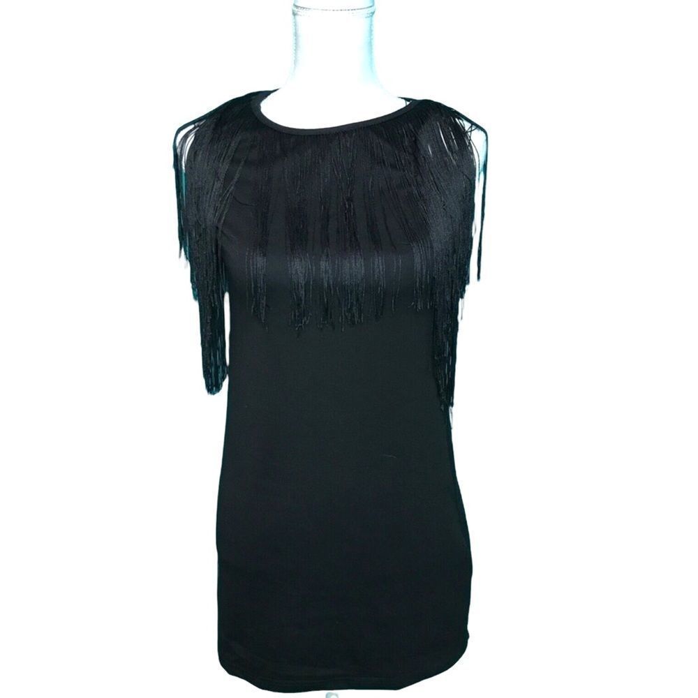 Sleeveless fringe mod sheath dress